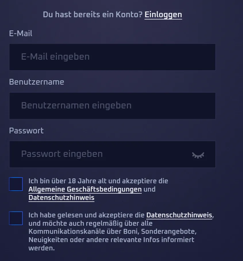 Sportaza Registrierung am Mobiltelefon