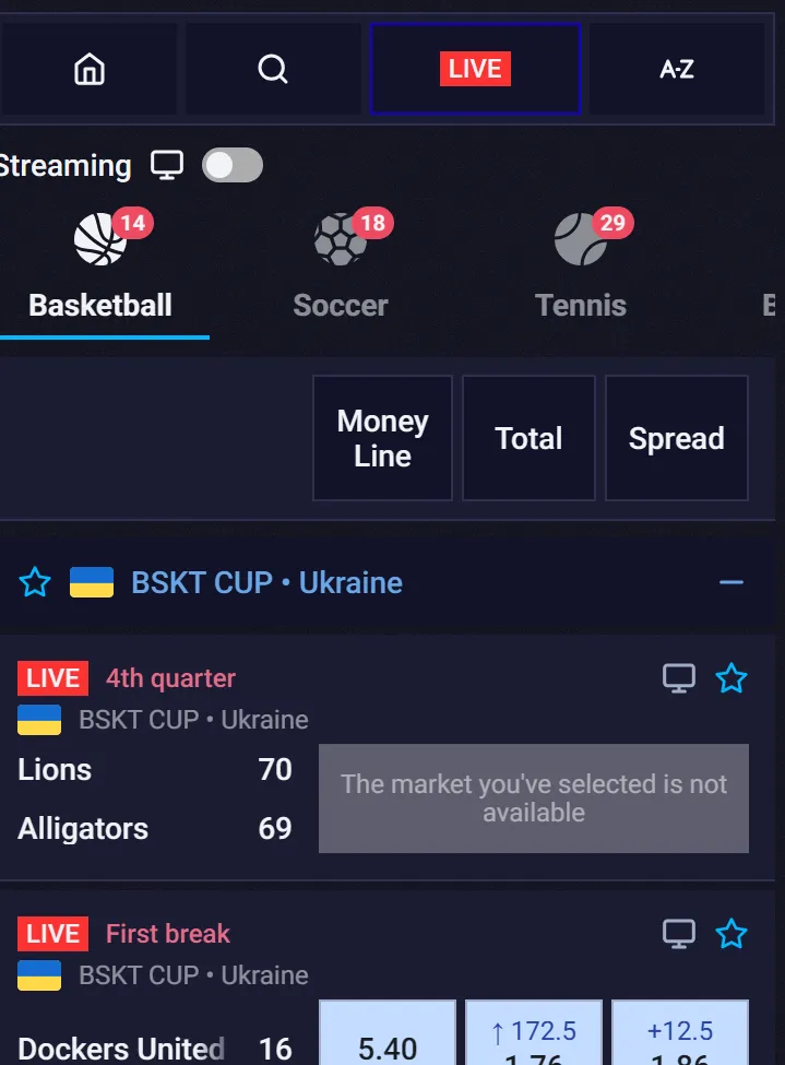 Sportaza sportsbook mobile screen