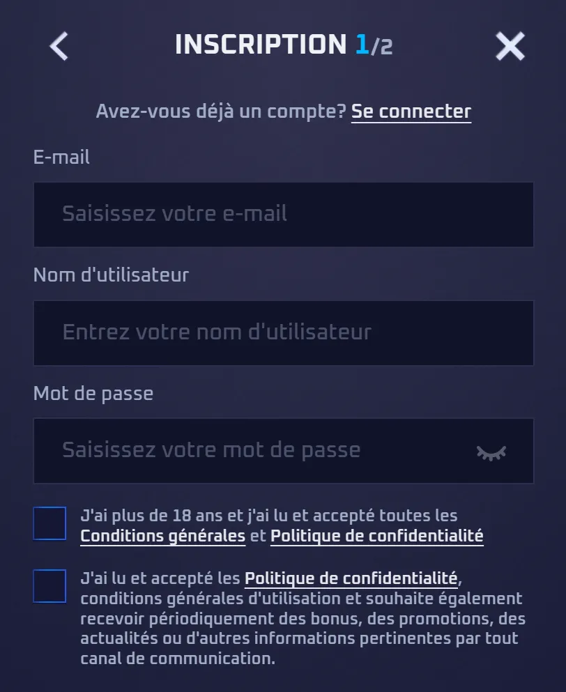Formulaire d’inscription Sportaza
