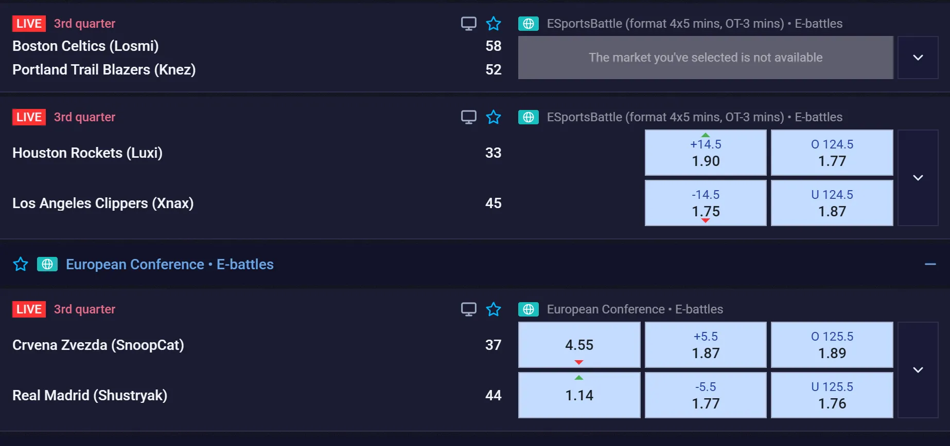 Sportaza betting screen with sports and odds