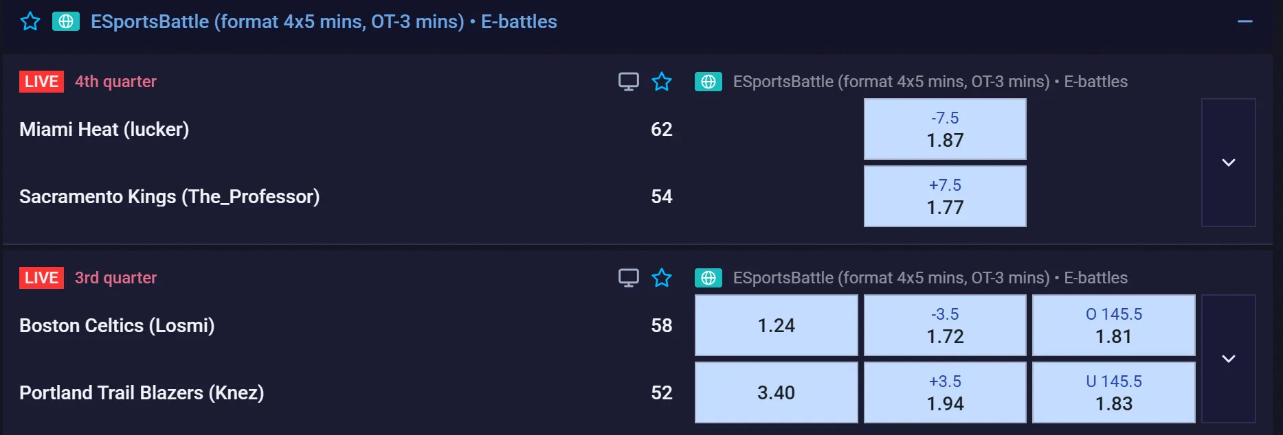Virtual sports betting events