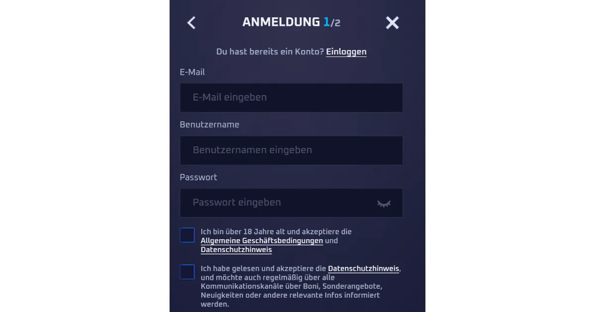 Sportaza Registrierung Schritt für Schritt