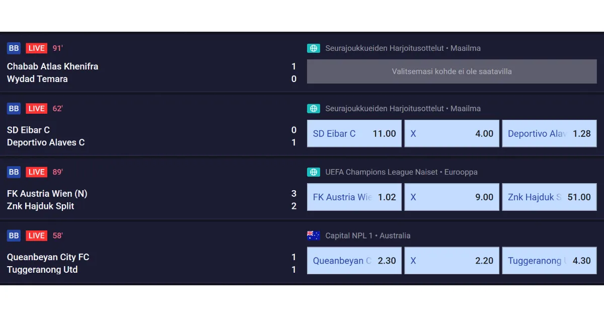 Sportazan livevedonlyönnin kertoimet