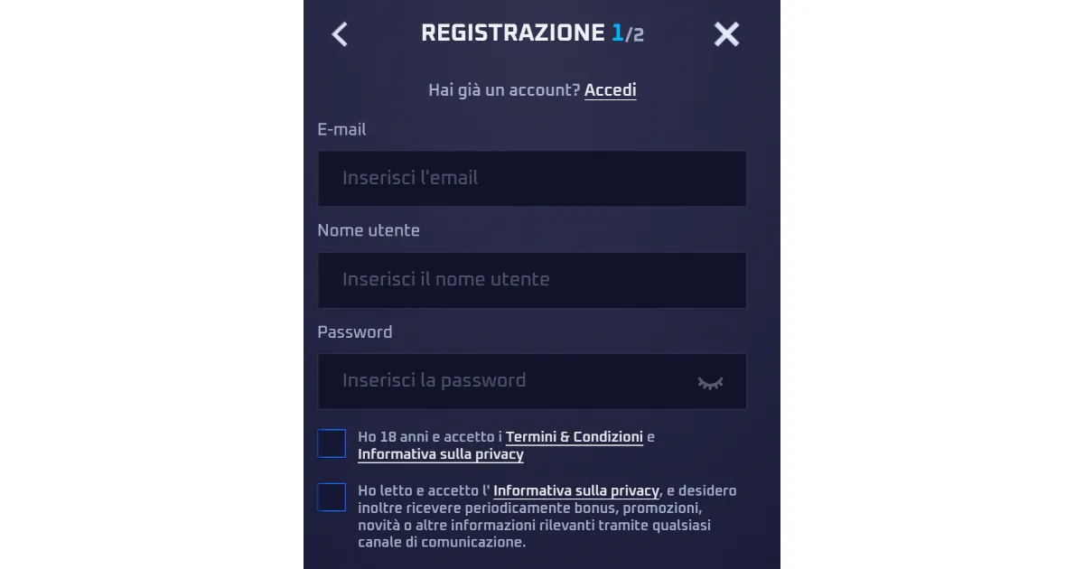 Modulo di registrazione Sportaza