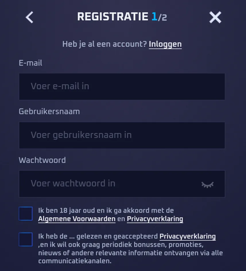 Registratieformulier van Sportaza