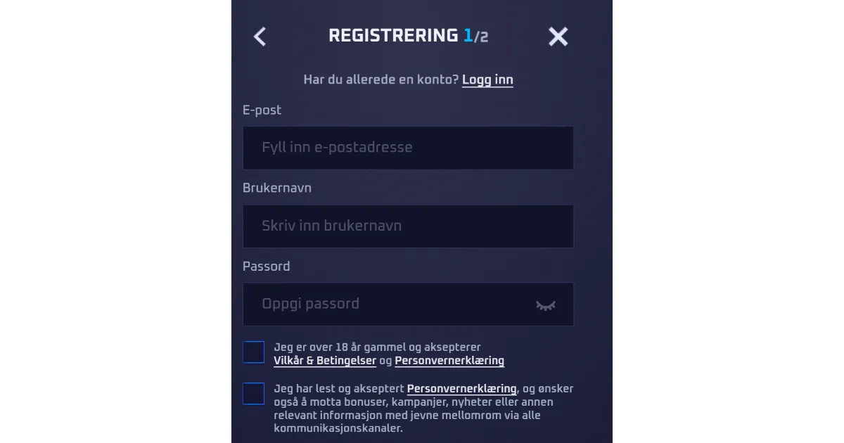 Registrering hos Sportaza