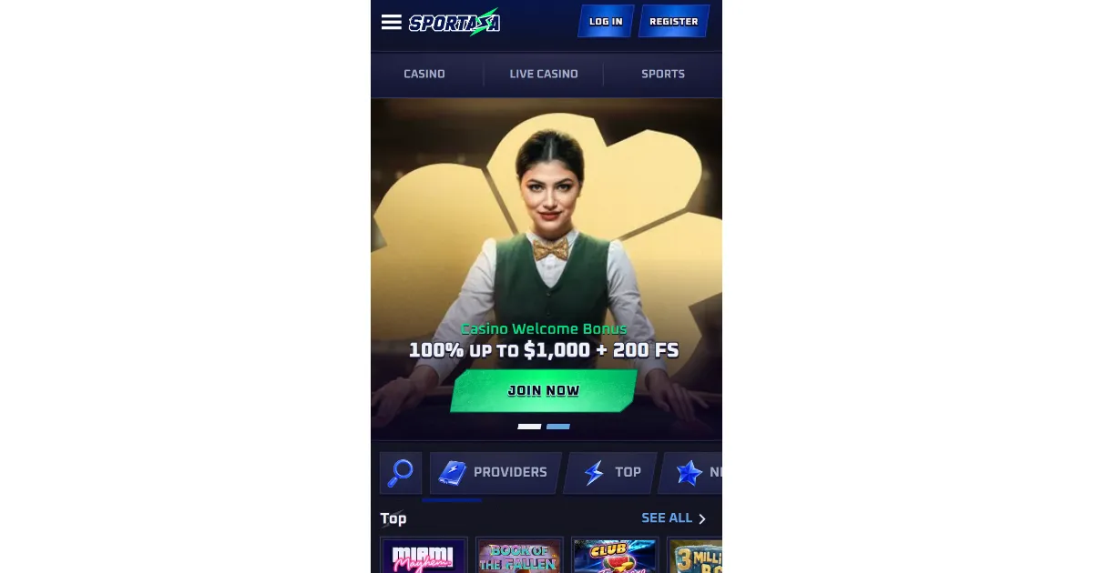 Sportaza mobile site on a phone