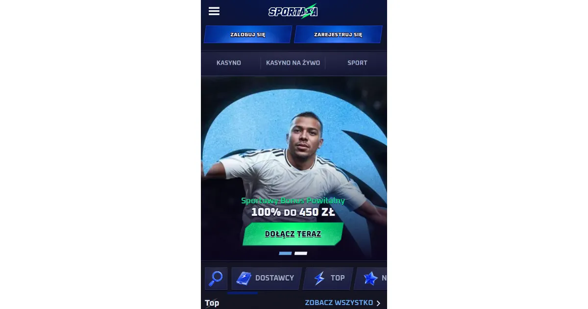 Ekran mobilnej wersji Sportaza